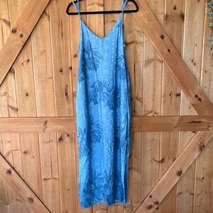 Blue Floral Slip Maxi Dress with Spaghetti Straps